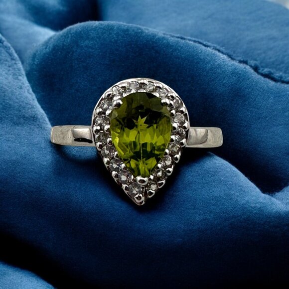 Annabella Peridot & White Topaz Ring 925 Sterling Silver Cert of Authenticity - Picture 1 of 12